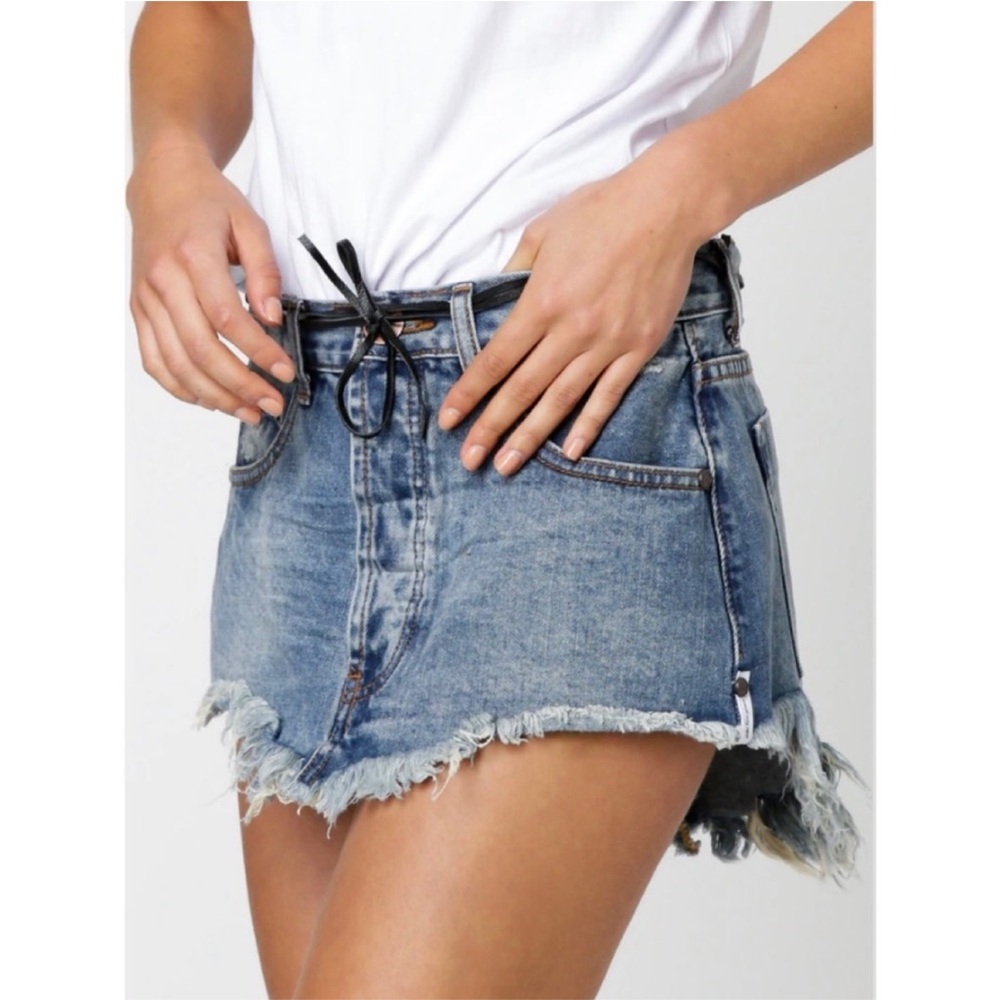 One x One Teaspoon Junkyard buttonfly frayed distressed jean mini skirt 25